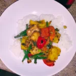 Chicken stir fry with vegetables and black beans